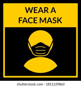 Wear a Face Mask Square Warning Sign. Vector Image.
