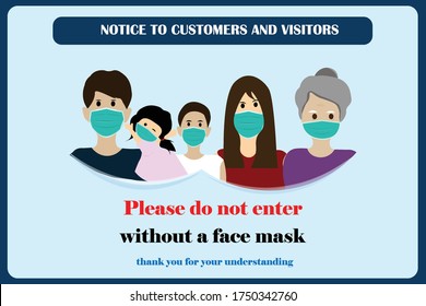 Wear face mask symbol. Please do not enter without a face mask. Protect yourself from coronavirus concept. Mandatory surgical mask sign vector. New normal. Medical mask sign vector. Warning sign