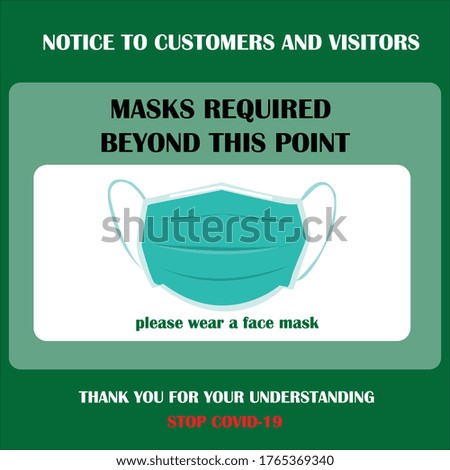 Wear face mask symbol. Please do not enter without a face mask. Protect yourself from coronavirus concept. Mandatory surgical mask sign vector. New normal during coronavirus. Social distancing symbol.