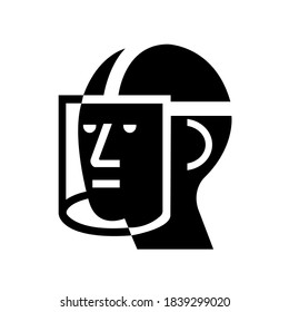 Tragen Sie das schwarze Symbol des Gesichtsschilds, Vektorgrafik einzeln auf weißem Hintergrund. EPS10