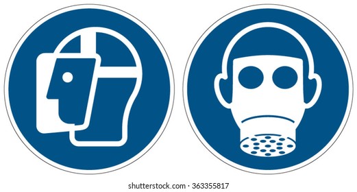 Wear a face shield, Wear respiratory protection mandatory signs (eps 10)