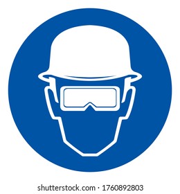 Wear Head and Eye Protection Symbol Sign,Vector Illustration, Isolated On White Background Label. EPS10