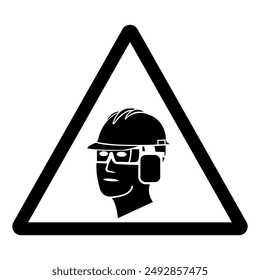 Wear Head  Safety Glasses and Earmuff Symbol Sign, Vector Illustration, Isolate On White Background Label .EPS10 