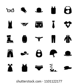 Wear icon. collection of 25 wear filled icons such as baby bid, hat, sandals, singlet, pants, panties with heart, underwear with heart. editable wear icons for web and mobile.