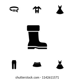 Wear icon. collection of 7 wear filled icons such as skirt, dress, belt, boot, baby onesie. editable wear icons for web and mobile.