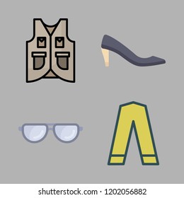 wear icon set. vector set about glasses, vest, trousers and high heels icons set.