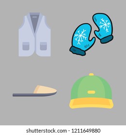 wear icon set. vector set about vest, slipper, mitten and cap icons set.