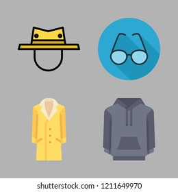 wear icon set. vector set about hoodie, glasses, hat and trench coat icons set.