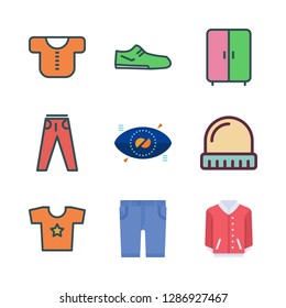 wear icon set. vector set about shorts, winter hat, jeans and shirt icons set.