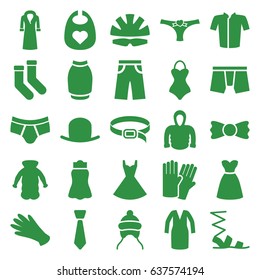 Wear icons set. set of 25 wear filled icons such as baby bid, baby cap, glove, hat, gloves, socks, sandals, man underwear, jacket, dress, pants, skirt, belt, hoodie, overcoat