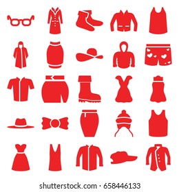 Wear icons set. set of 25 wear filled icons such as baby cap, socks, overcoat, singlet, jacket, skirt, dress, hoodie, bow tie, boot, hat, underwear with heart, sun hat