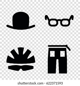 Wear icons set. set of 4 wear filled icons such as hat, pants, helmet