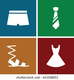 Wear icons set. set of 4 wear filled icons such as sandals, dress, tie