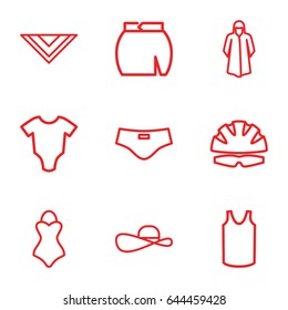 Wear icons set. set of 9 wear outline icons such as baby onesie, overcoat, singlet, cravat, skirt, man swim wear, swimsuit, sun hat