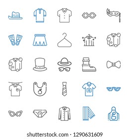 Wear Icons Set. Collection Of Wear With Apron, Scarf, Shirt, Panties, Glasses, Football Jersey, Tie, Bib, Bow Tie, Boots, Hat, Hanger, Skirt. Editable And Scalable Wear Icons.