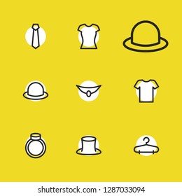 Wear icons set with necklace, ring and fedora elements. Set of wear icons and hat concept. Editable vector elements for logo app UI design.