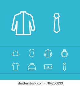 Wear icons set with tie, ring and hat elements. Set of wear icons and engagement concept. Editable vector elements for logo web mobile app UI design.