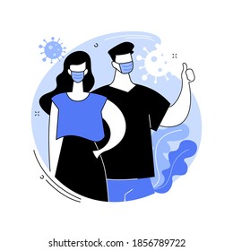 Utilice una máscara de ilustración abstracta del vector de concepto. Medidas de prevención de la propagación de virus, distancia social, riesgo de exposición, síntomas de coronavirus, protección personal, infección miedo metáfora abstracta.