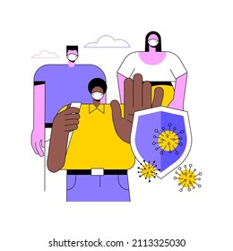 Wear a mask abstract concept vector illustration. Virus spread prevention measures, social distance, exposure risk, coronavirus symptoms, personal protection, infection fear abstract metaphor.