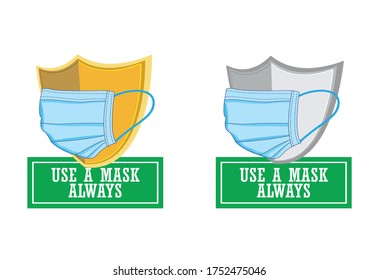 Wear a mask always. Wear a mask during the corona virus pandemic, protection against infectious diseases. Stop infection, vector illustration