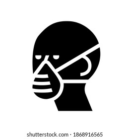 Wear Mask Black Icon, Vector Illustration, Isolate On White Background Label. EPS10
