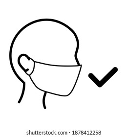 wear a mask correctly icon.. Covid-19, 2019-nCoV in China, Wuhan. Isolated on white background. Vector illustration eps10. Sign or symbol