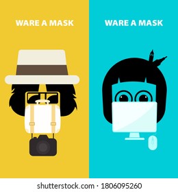 Wear a mask every time to prevent the coronavirus. vector, illustration