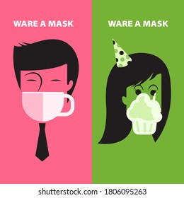 Wear a mask every time to prevent the coronavirus. vector, illustration