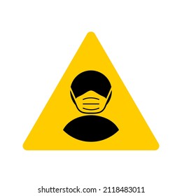 Wear a Mask or Face Mask or Face Covering Coronavirus Covid-19 Measure Warning Sign with Triangle Icon. Vector Image.