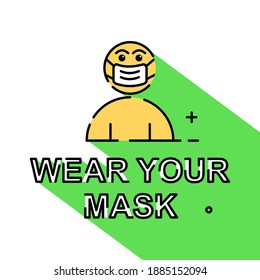 Wear mask illustration with long shadow style. Easy to edit with vector file. Can use for your creative content. Especially about health care.