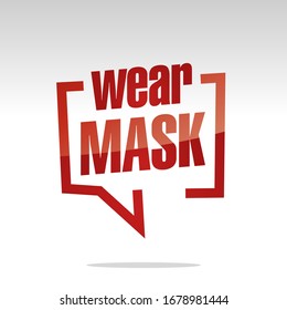 Wear mask recommendation in brackets speech Corona virus red white isolated sticker icon