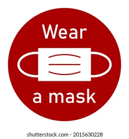 Wear a Mask Round Warning Sign Icon with Text. Vector Image.