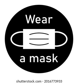 Wear a Mask Round Warning Sign Icon with Text. Vector Image.