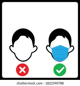 Wear mask sign. Wear face covering sign. The mandatory sign for wearing mask to prevent the spread of Coronavirus(COVID-19).  Notice sign for wearing mask without text.