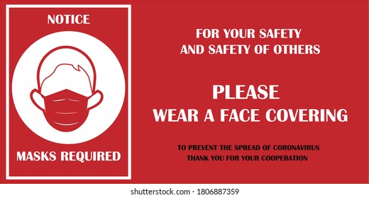 Wear mask sign. The mandatory sign for wearing mask to prevent the spread of Coronavirus. Masks Required. Please wear a face mask. Wearing mask sign. The warning sign board for COVID-19. Wearing Masks