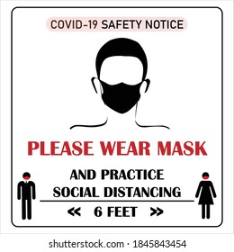Wear mask sign. The mandatory sign for wearing mask.  Social Distancing sign. Please wear mask.