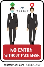 Wear mask sign. Protective mask sign. No entry without a face mask. Wear face covering. Medical mask sign. Safety sign to prevent the spread of Covid-19