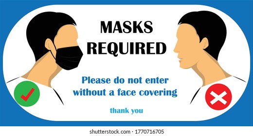 Wear mask sign and symbol. Safety sign vector.  The sign for masks required beyond this point. Wear face mask sign and symbol. Please do not enter without a face mask. Stop coronavirus.