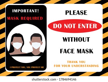 Wear mask sign. Mask sign vector. Mandatory sign for wearing mask. Please do not enter without face mask. 