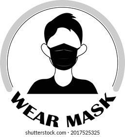 Wear mask sing. Mask required. Face covering symbol. Mask symbol. The mandatory sign for wearing mask.