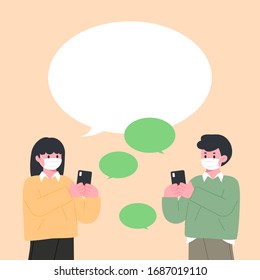 wear a mask, social distance, speech bubble illustration.