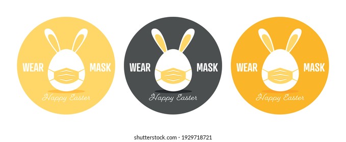 Wear Mask Stamps. Happy Easter. Easter during the coronavirus period. Flat vector logo.