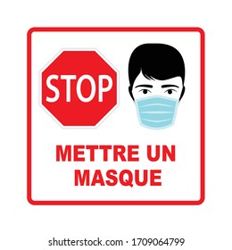 Wear a mask stop sign in French language, vector design