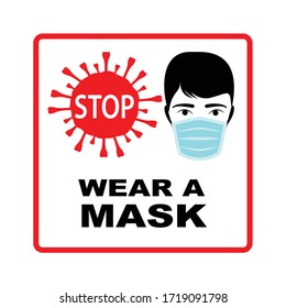 Wear a mask stop sign, vector design. Stop virus sign