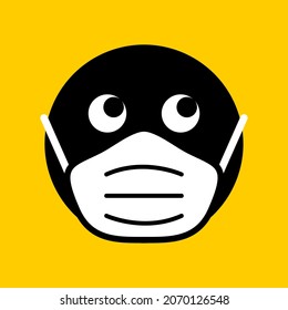 Wear a Mask Warning Sign Showing a Face with a Facemask Icon. Vector Image.