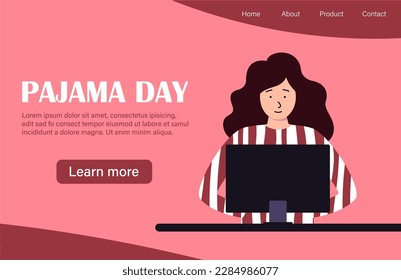 Wear Pajamas to Work Day. Office workers in good mood. April event. Landing web page