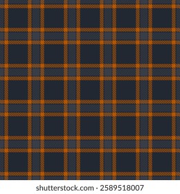 Wear pattern tartan vector, dimensional seamless textile fabric. Goose background check plaid texture in dark and orange colors palette.