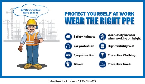 Wear The Right Ppe Cartoon Illustration Sign