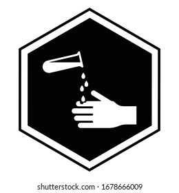 Wear Rubber Gloves When Handling Chemicals Concept, Avoid To Touch With Naked Hands Vector, Corrosive Warning Sig Glyph Icon Design