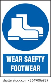 Wear Safety Boots Caution Sign, Safety Sign Blue and White Symbol Vector